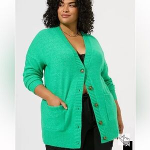Torrid deep mint Vegan Cashmere Boyfriend Cardigan V-Neck Sweater size 4X